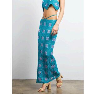 LisaMaree Crochet You Are Now Midi Skirt in Turquoise Size XS NWT